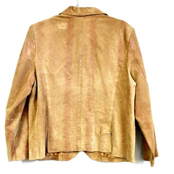 Women's L Kim Rogers Tan Suede Leather Jacket Snake Skin Blazer Coat Street - Picture 7 of 7